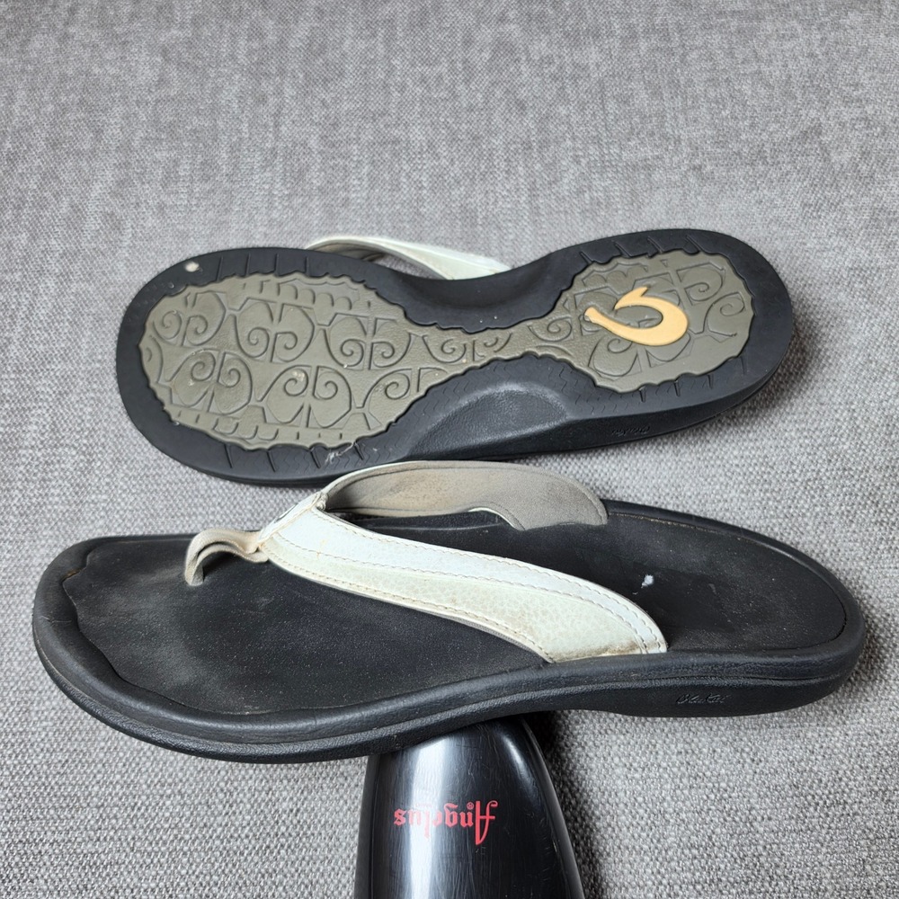Olukai Ohana 20110-4R40 Women 9/39 Black Beige Synthetic Flip Flop Sandals